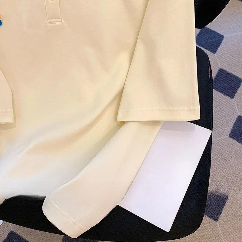 Preppy styl bílé tričko s polo výstřihem léto volné ležérní dámské tričko s krátkým rukávem korejské jídlo oversized styl top