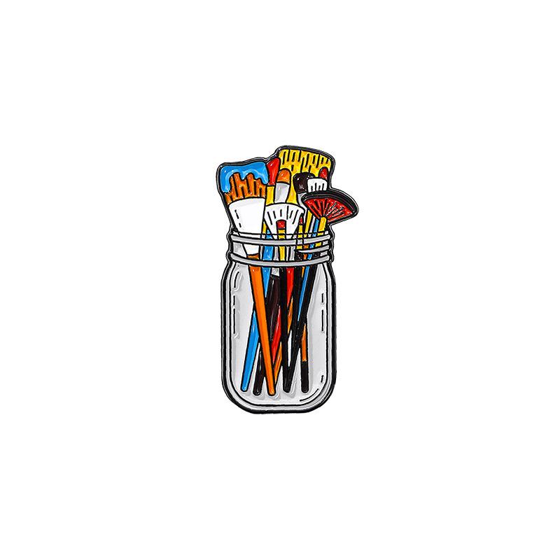 Paint Brushes In Clear Jar Enamel Pin Uv Screen Printing Artist Badge Artist Supplies Brooch Makeup Brushes Pins