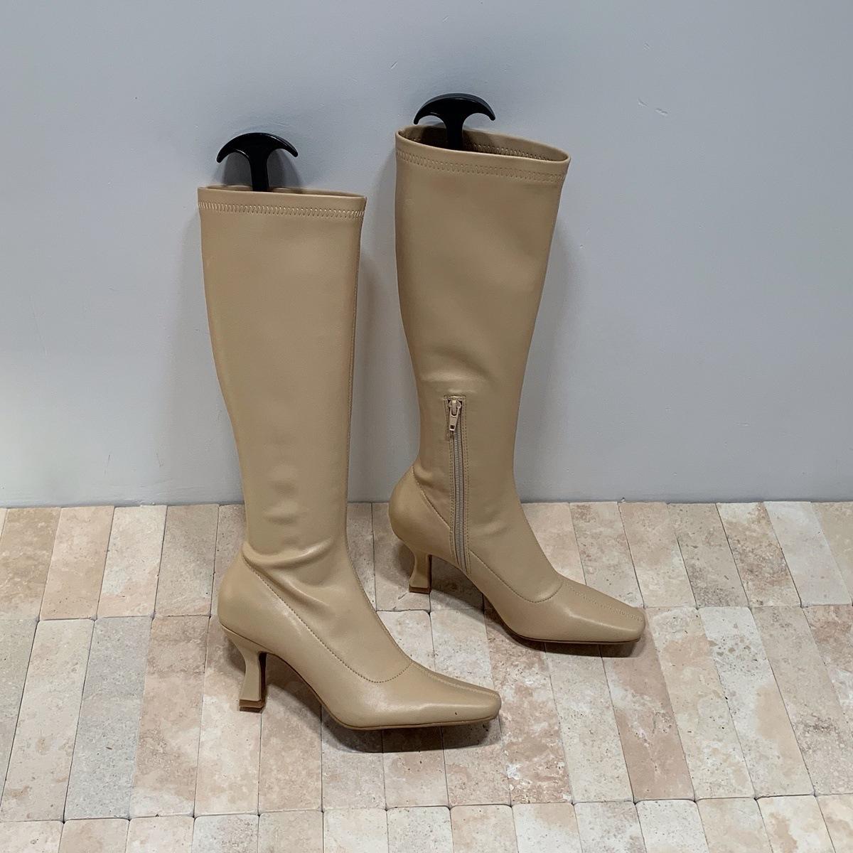 

European and American pointed hot girls long boots women s 2025 autumn and winter new knee elastic boots women s high heels and thin high fashion boot 39