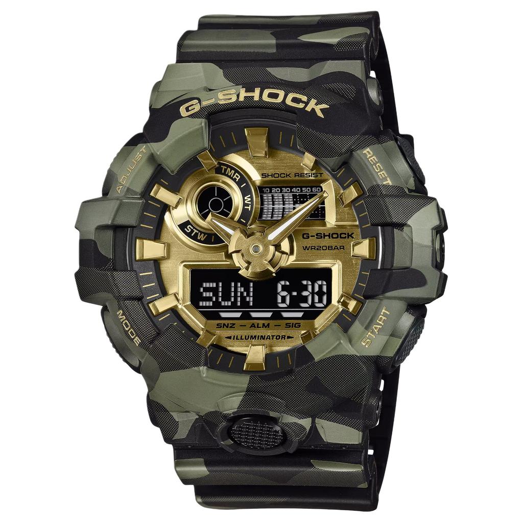 Casio GA-700 Series 200M Waterproof World Time Quartz Movement Resin Strap Watch Men watches Gold GA-700CMG-3A