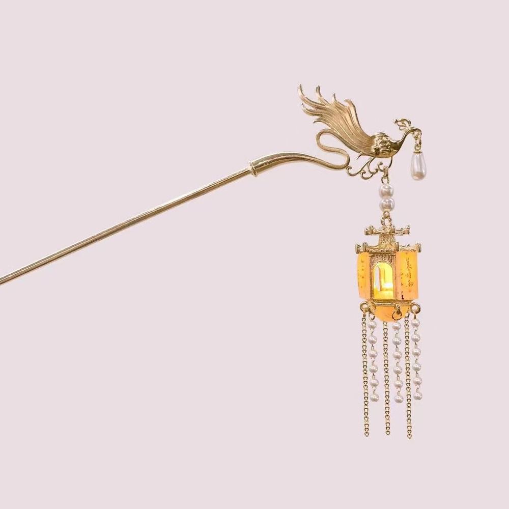 

Заколка для волос с жемчужной кисточкой и фонариком Цветок лотоса Ханьфу Заколка для волос Милая светодиодная палочка для волос Ежедневно A