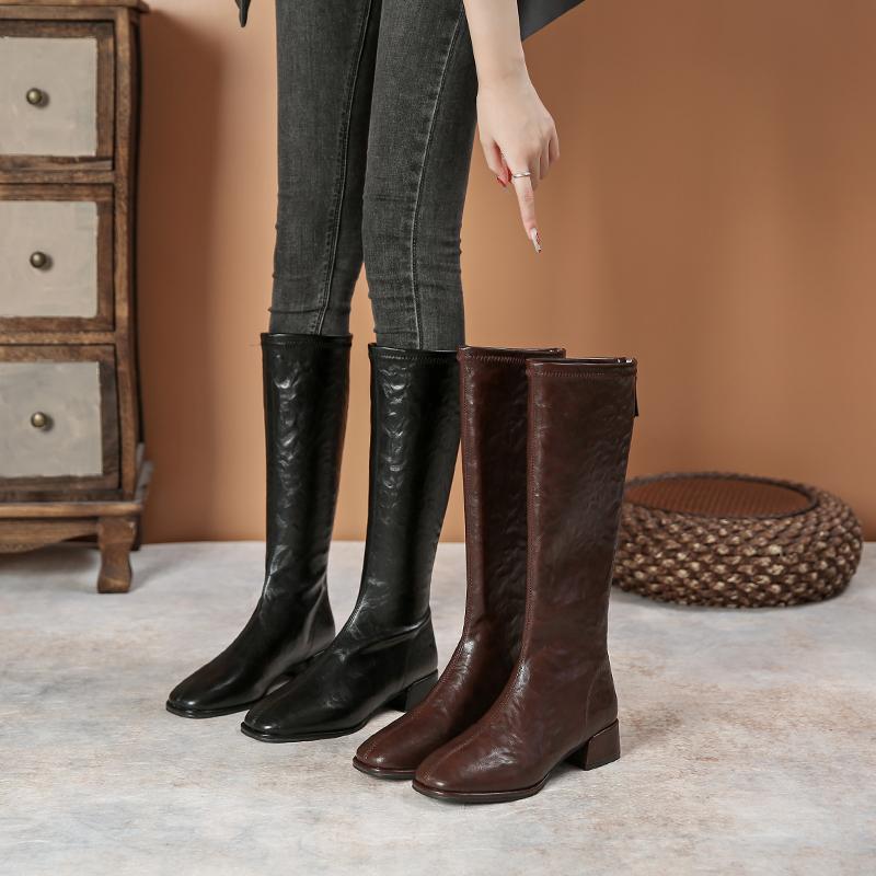 Módní dámské boty Čtvercová špička Čtvercový podpatek 2024 Nové podzimní zimní boty pro dámy Protiskluzové Outdoor Jednobarevné Dámské boty