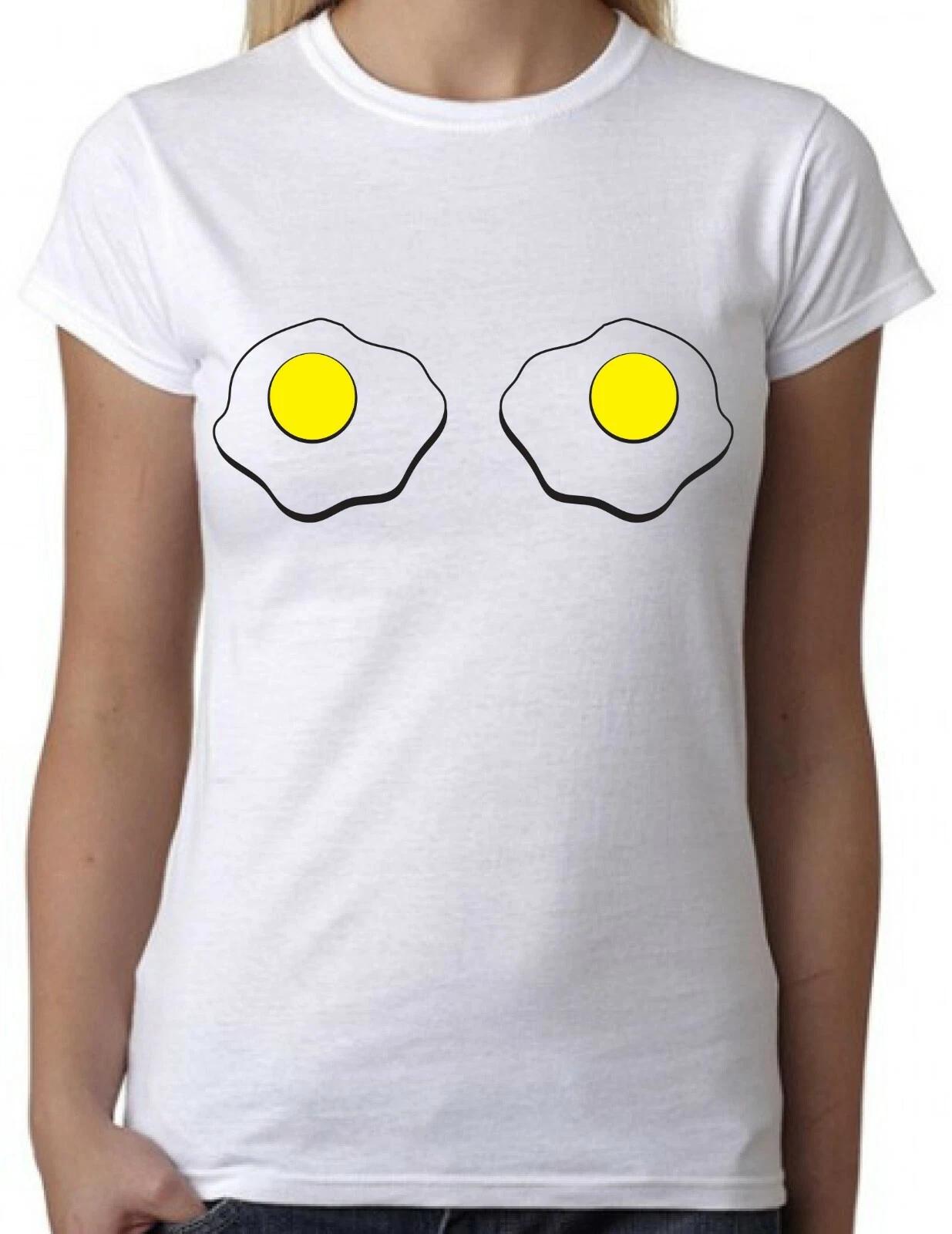 Fried Eggs White T-Shirt - Cool Funny Boobs Tee Top Ladies Womens Mens M