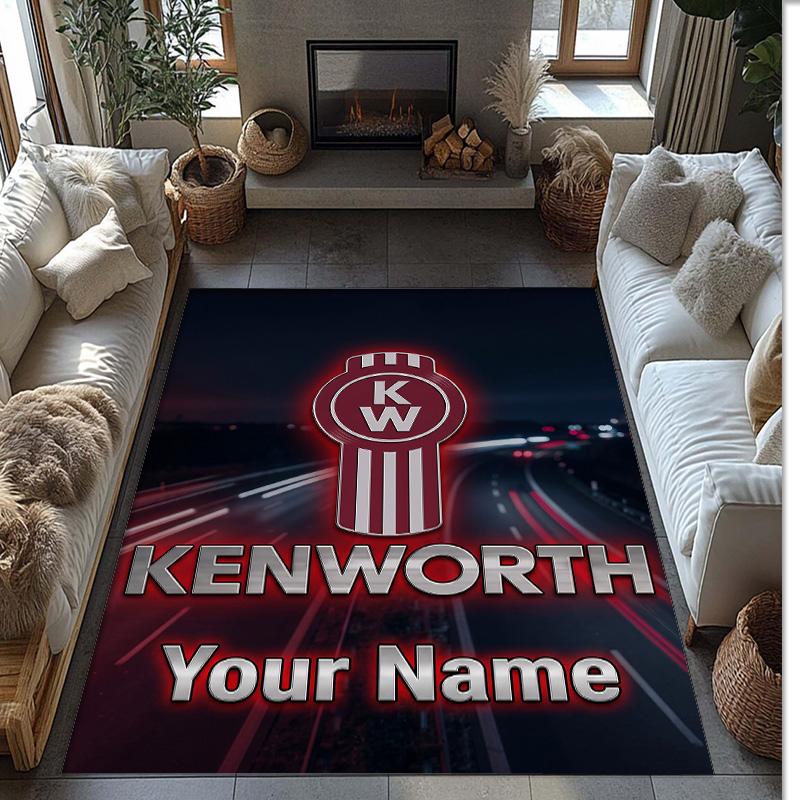 Kenworth Crystal Velvet Rug, Custom Name Text Personalized Non‑Slip Floor Mat for Home Decor Gift
