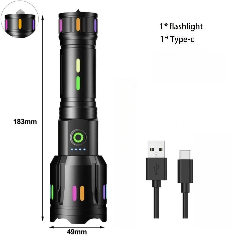 White Laser LED Flashlight Type-C Rechargeable 26650 Battery Waterproof Torch Camping Lantern Hand Lamp Outdoor