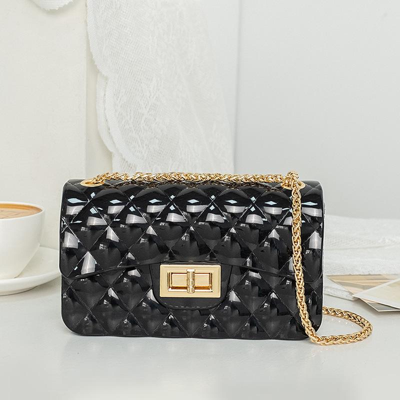 New Women's Bag Fashion Rhombus Glossy Jelly Bag Thick Chain Oblique Span Bag Women's
