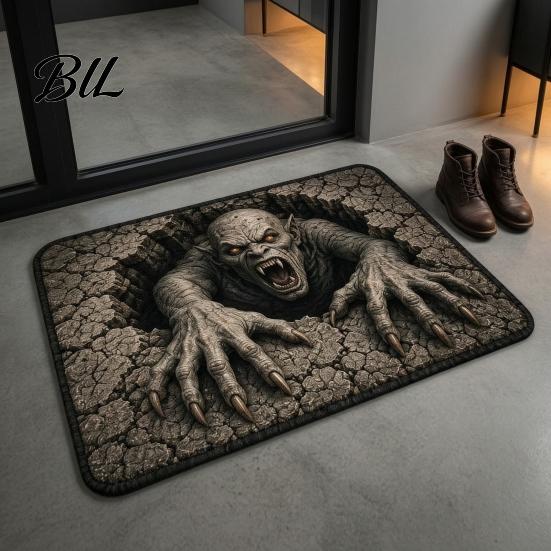 Non Slip Floor Mat 3D Spooky Halloween Rug, Scary Creature Optical Illusion 16" x Indoor Decor 24" Non-Slip Door for Living Room Entrance Carpet