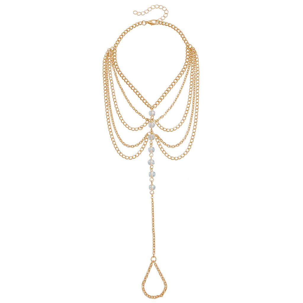 European and American beach temperament imitation crystal multi-layer fringed chain foot decoration ethnic style bride finger metal anklet