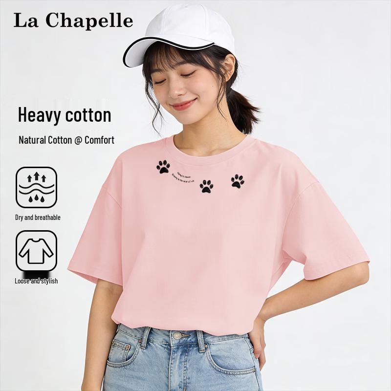 La Chapelle Women s Cat Paw Print Pure Cotton T-Shirt S