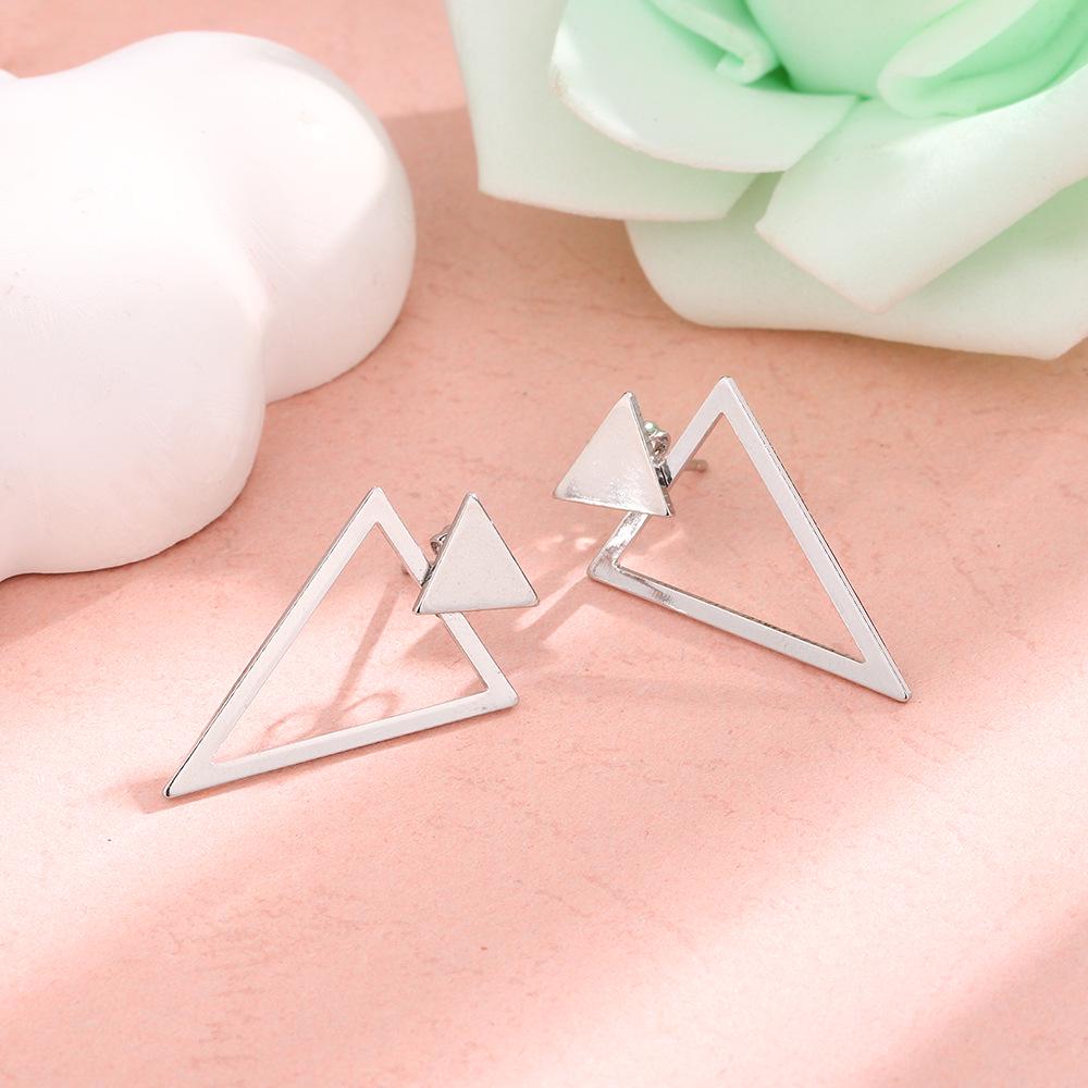 2025 Retro Geometric Hollow Triangle Front-Back Earrings: Two-Way Wear, Glossy Layered Design
