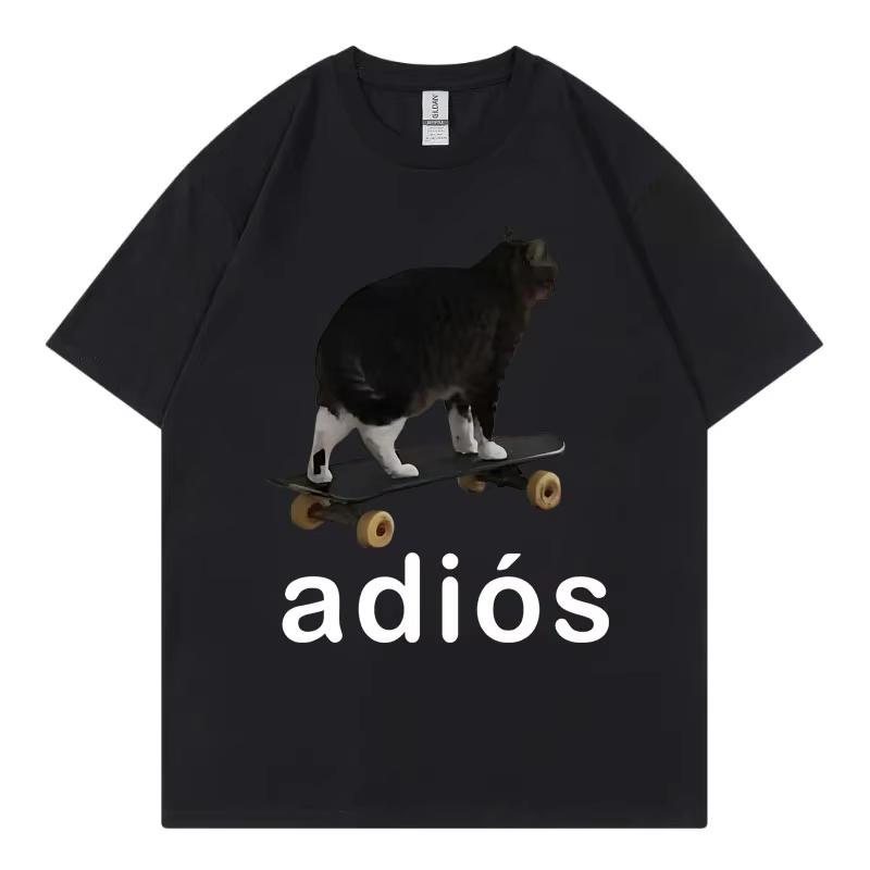 Adios Śmieszny Kot Meme Graficzne Koszulki Moda Uliczna Trend Koszulki z Krótkim Rękawem Męskie Damskie Casual Wygodna Bawełniana Koszulka