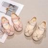 Girls' Leather Shoes with Bow, Shiny Rhinestones and Pearls, Fairy Princess Shoes, Stylish Children's Sequin Flats for Little Girls