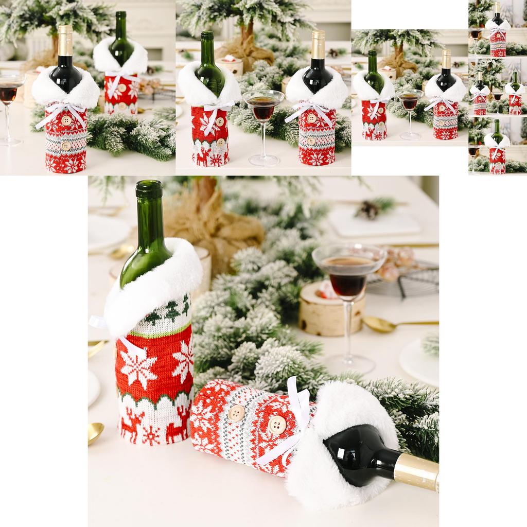 Charming Handcrafted Knitted Button Snowflake Wine Bottle Cover For Festive Cheer