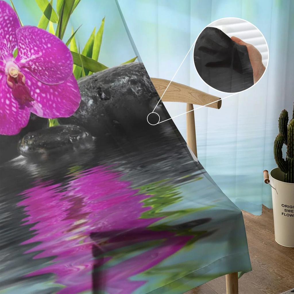 Blommor Stengrön Bambu Moderna tryckta Tyllgardiner för sovrum Balkong Fönsterdekor Kreativt Mode Hem Skir Gardin