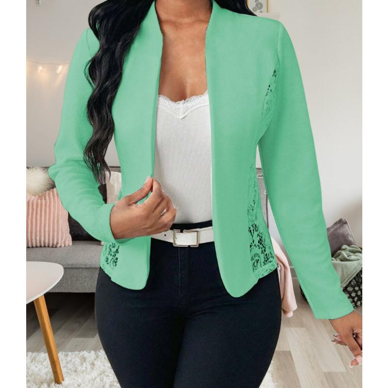 Women S Elegant Lace Splicing Slim Fit Long Sleeve Blazer Cardigan