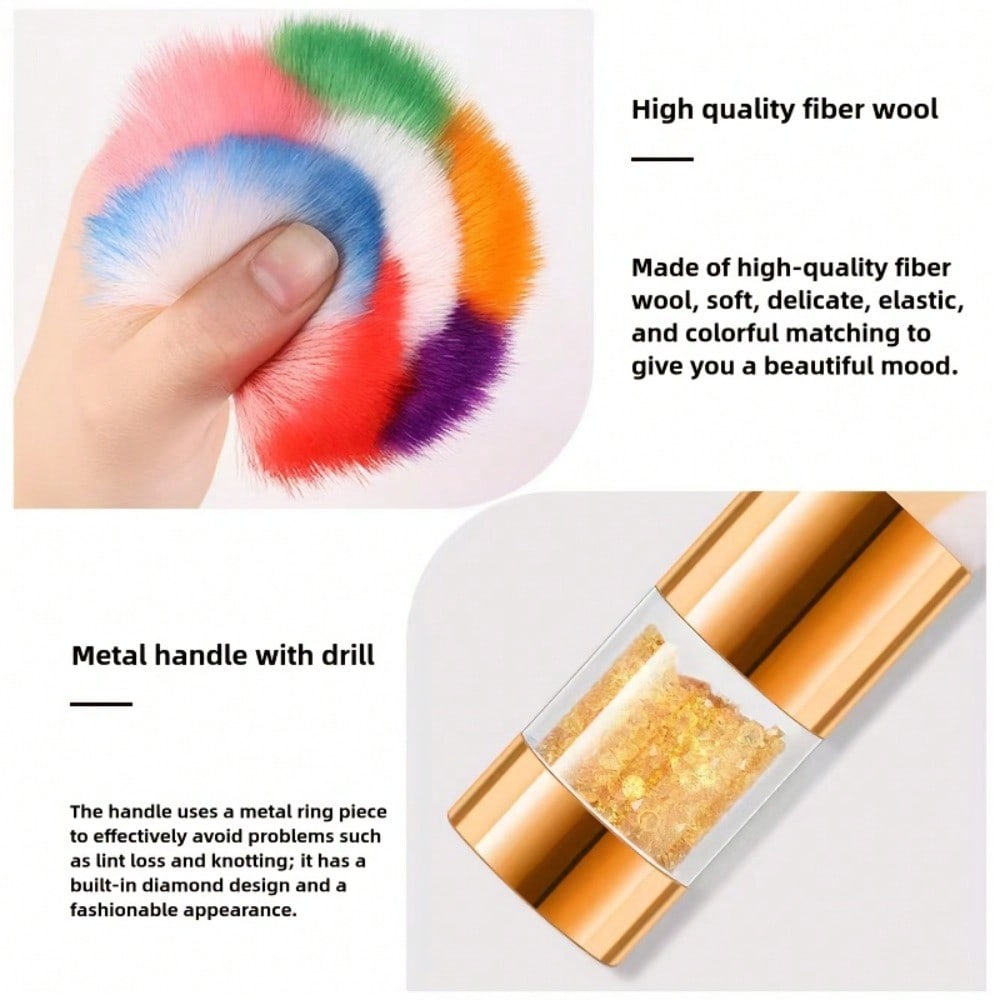 Nail Art Tools, Nail Cleaning Brush, Dust Removal Brush, Rhinestone Glitter Brush, Petal-Shaped Brush, Makeup Brush, Rainbow Multicolor Brush