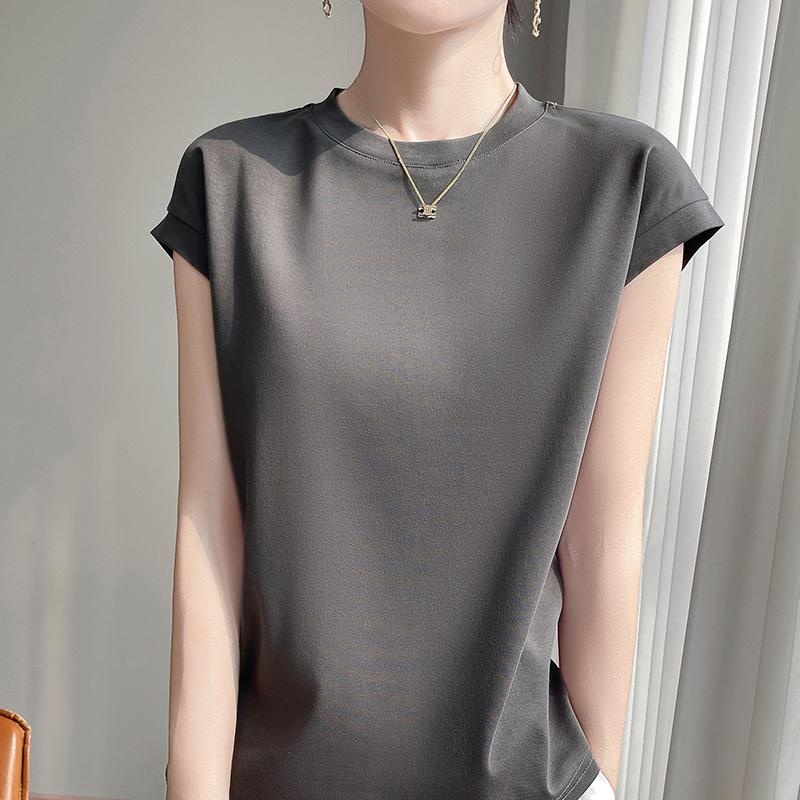 Mercerized Cotton O-neck T-shirt Summer Solid Color Sleeve Top Casual and Comfortable Short-sleeved Women's Clothes