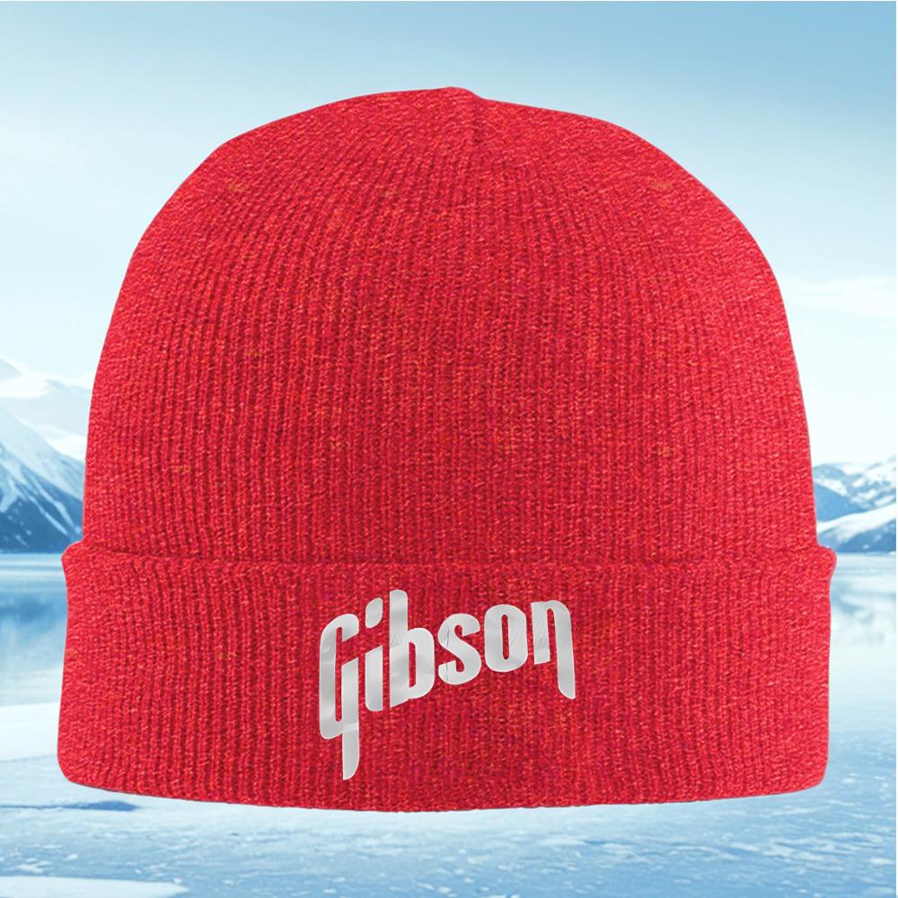 Gibson text logo design white Men Women Unisex Knitted Hat Beanie Pullover Cap Winter Thermal Warm Christmas Outdoor Cycling Hik