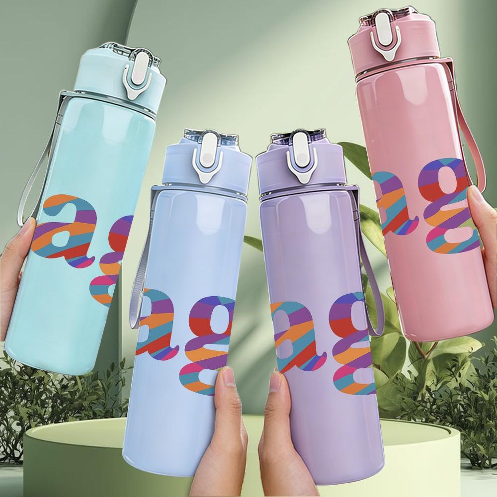 1PC Rainbow Rage Letter Text 750ml Color Plastic Sports Water Bottle Leakproof Flip Straw Lid Suitable for Sports Office Home Use