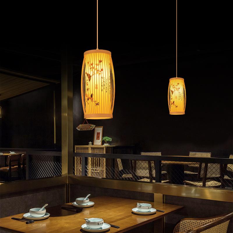 Chinese Style Bamboo Art Chandelier Creative Zen Teahouse Restaurant Hotel Hot Pot Shop Decor Hanging Bamboo Art Lamp Cover