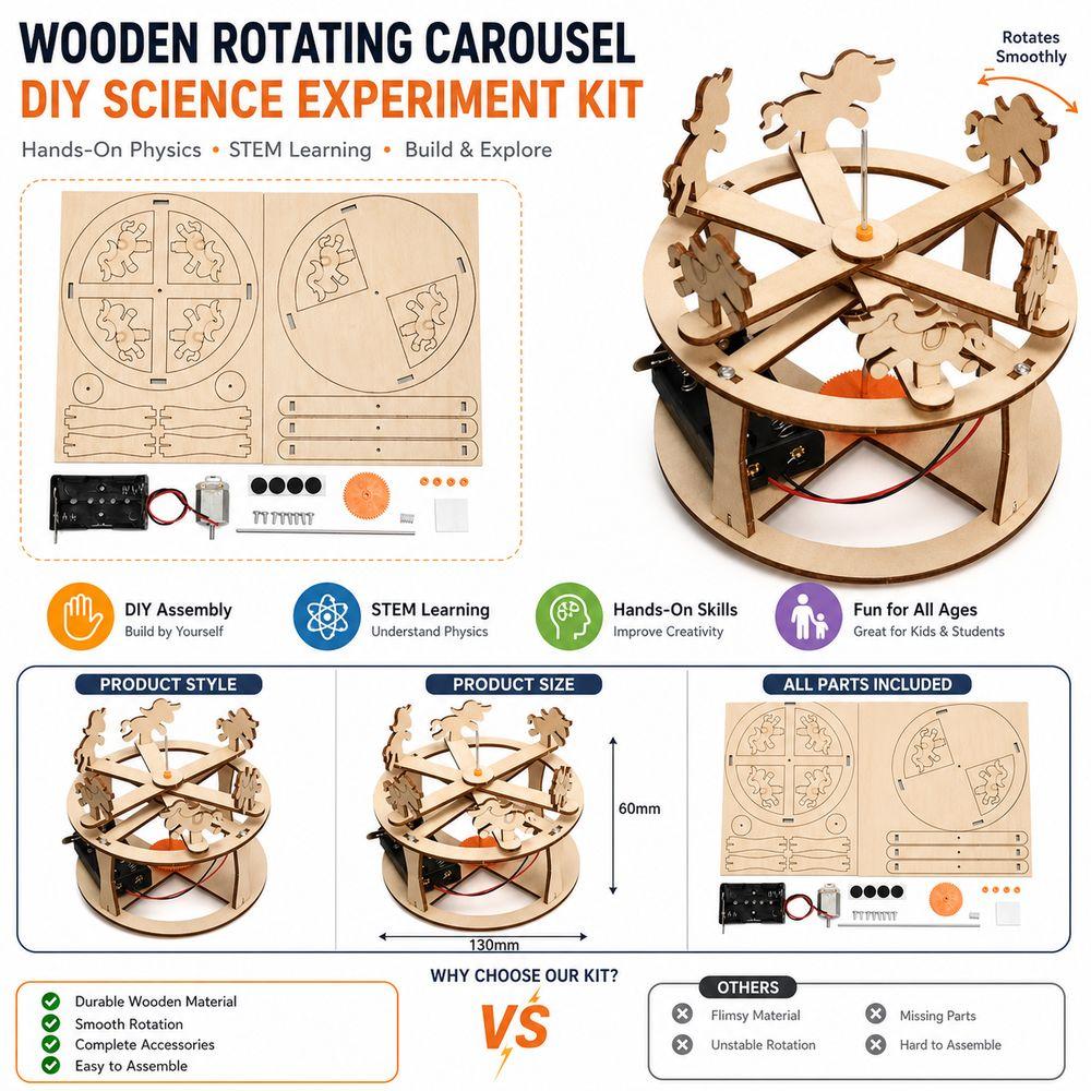 3D Rotating Carousel Model Horse Figure DIY Carousel Kit Science Experiment Kit