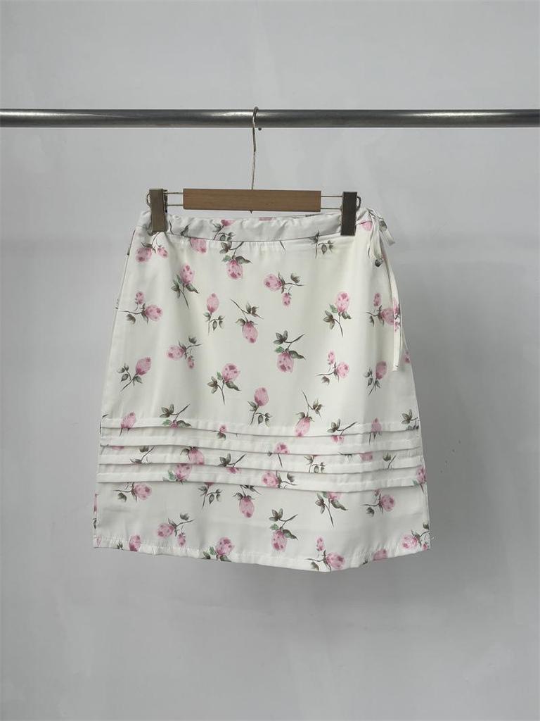 2026 Spring Lace-Up Pleated Polka Dot Skirt with Elastic Waist - Women's Korean Style