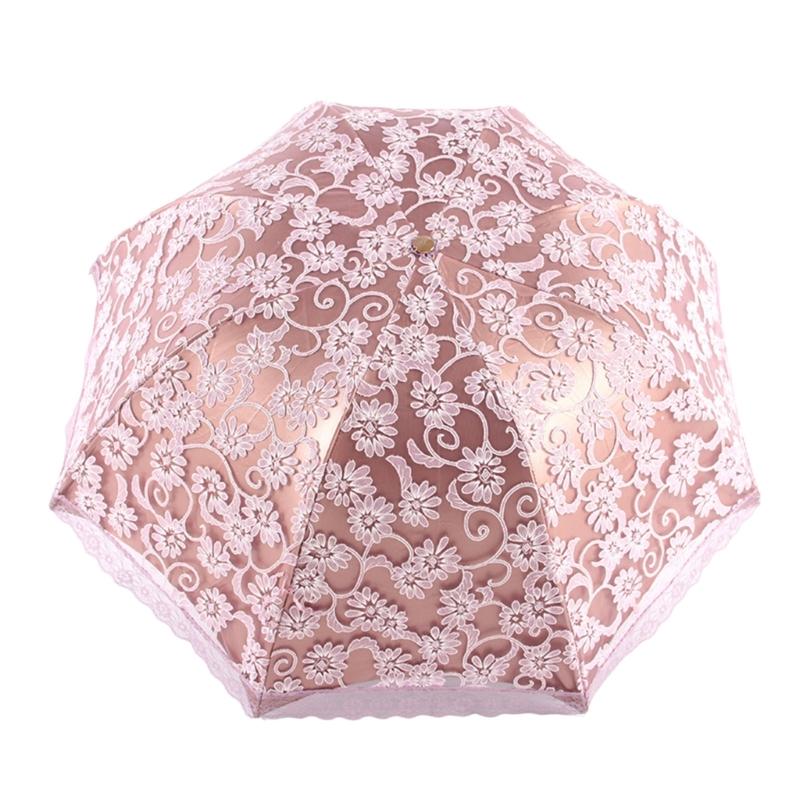 Lace Embroidery Umbrella Retro Coating 3 Folding UV Protection