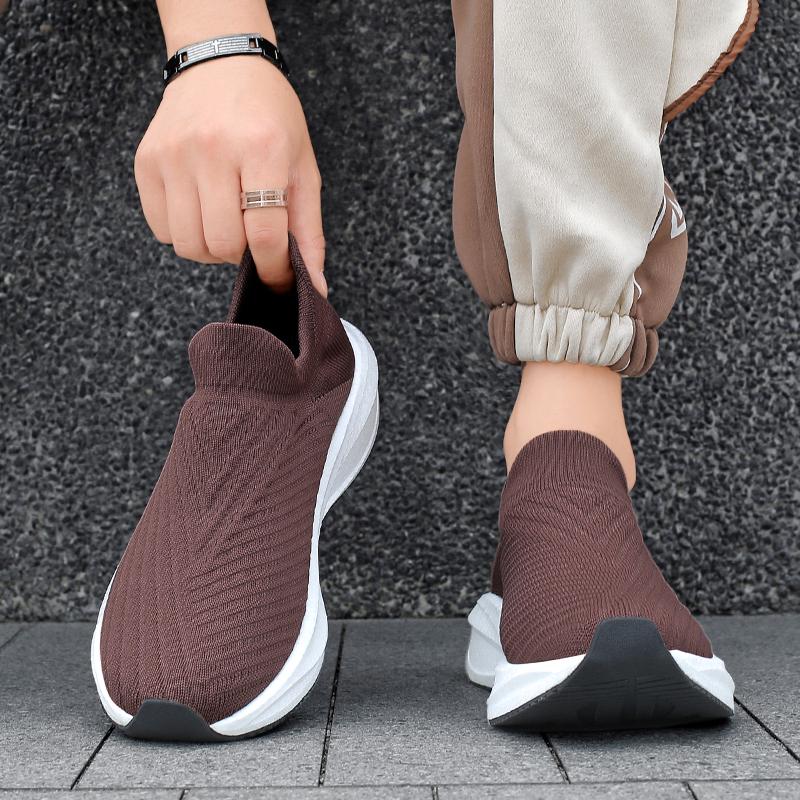 Unisex Ultra Light Flyknit Sock Walking Shoes Contrast Panel Non Slip Sport Sneakers Sizes 36-45 for Walking Travel and Daily Wear