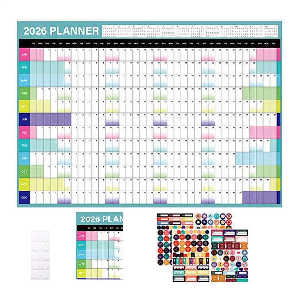 365 Day Poster Calendar 2026 12-Month Yearly Planner Wall Stickers Calendar Large Poster Calendar for Date Work Planning