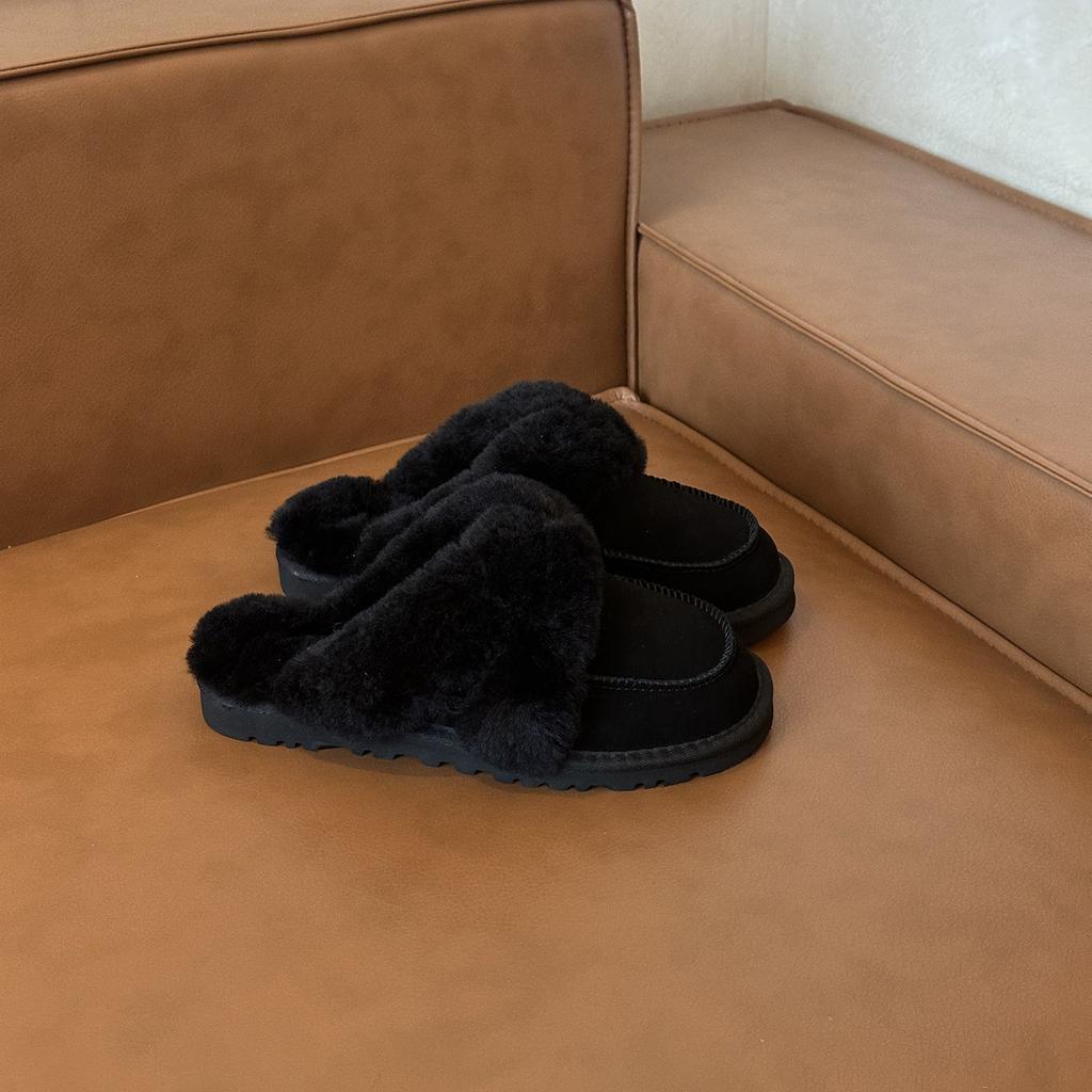 Blue Cabinet, Fluffy Slippers for Women's Outer Wear 2025 New Comfortable and Simple Casual Lazy Piled Cotton Slippers for Women