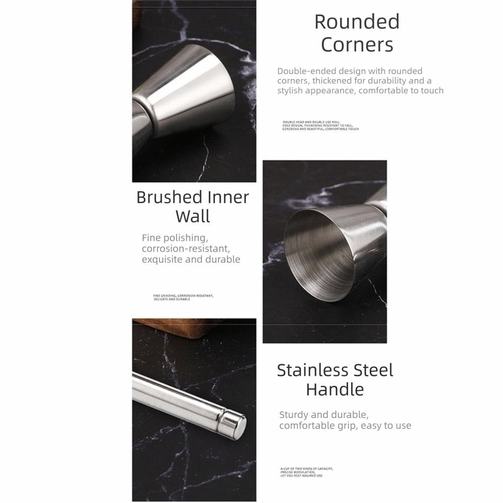 304 Stainless Steel Cocktail Jigger Comfortable Grip with Handle Japanese Measuring Cup Double Headed Anti-Spill