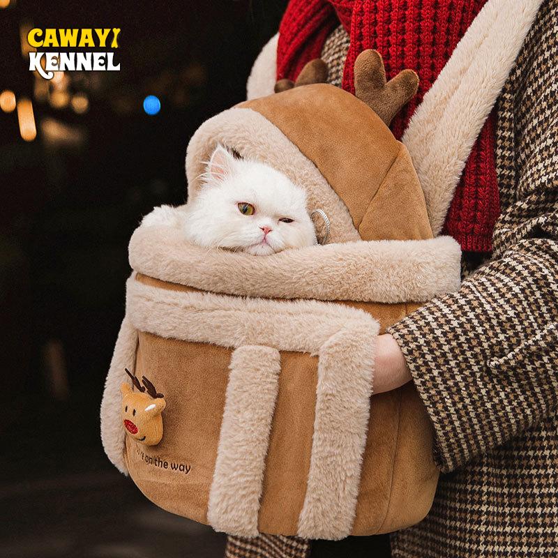 

CAWAYI KENNEL Сумка-переноска для домашних животных Зимний теплый рюкзак-переноска для собак Портативный дорожный рюкзак для щенков и кошек с двойным плечом для домашних животных, сумка для переноски