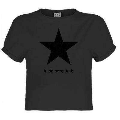 Camiseta curta feminina/feminina com estrela preta David Bowie