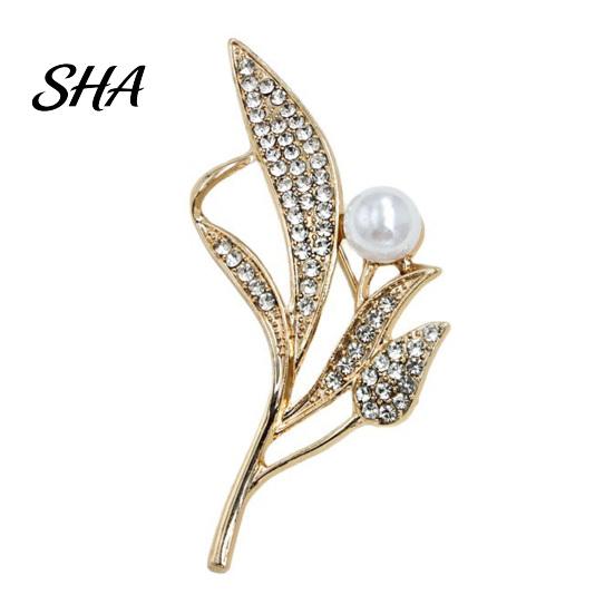 Fashion Lapel Accessory Ear of Wheat Faux Pearl Brooch, Rhinestone Leaf Alloy Pin, Sturdy Metal Pin Sweater Cardigan Coat Business Suit Clothing золотистый