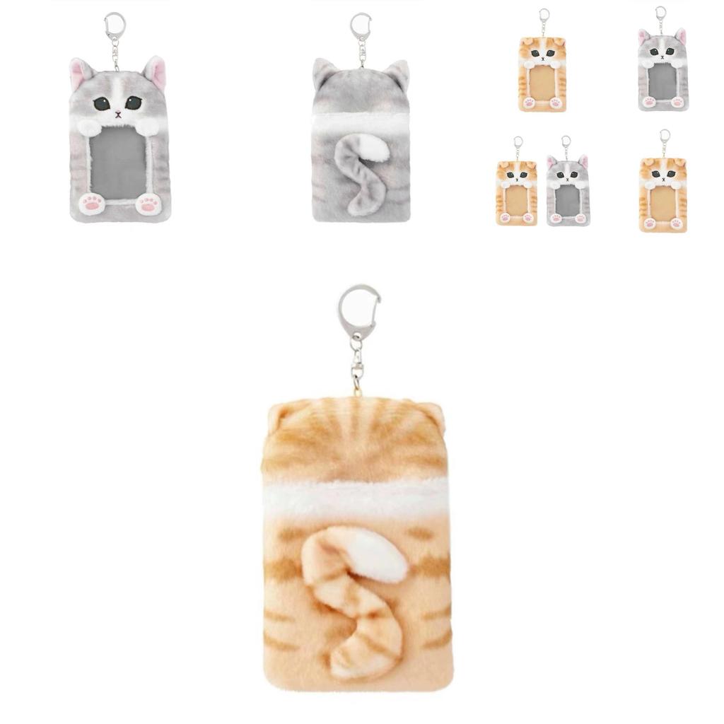 Adorable Plush Cat Keychain With Cute Cat Id Holder And Soft Short Plush