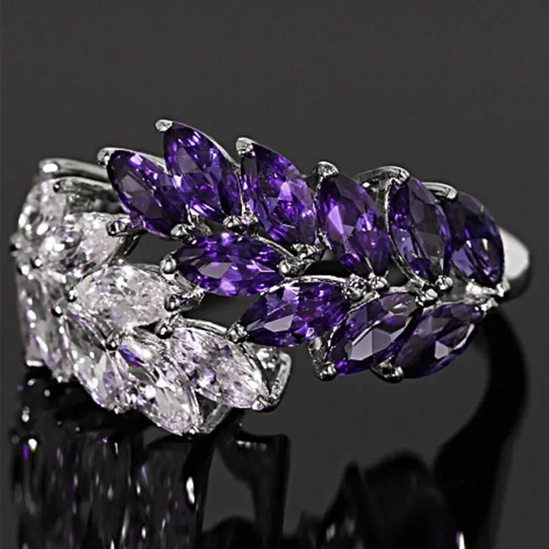 2025 New Purple Cubic Zirconia Ring with Sparkling Square Crystal, High End Women's Personalized Fashion Cocktail Party Zircon