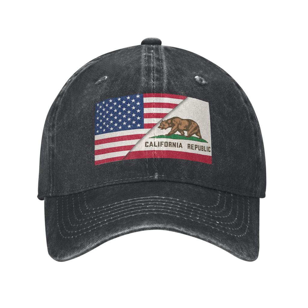 Cappellino Unisex Stampa Republic California Denim Vintage Usurato Lavato Cappellino da Baseball Regolabile