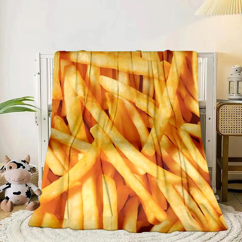 Golden French Fries Background Blanket Flannel Blanket for Bed, Sofa, Camping, Hiking, Picnic Essentials, Gift for Family Fan Gifts