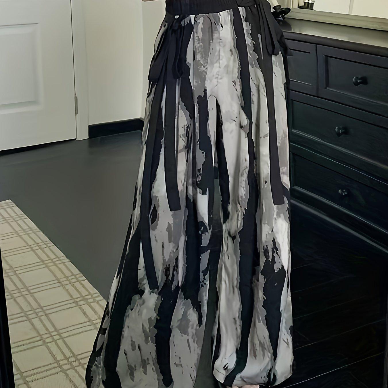 

Непринужденные шикарные широкие брюки с растительным принтом — свободный крой, завязка на талии, контрастная отделка — идеально подходит для весны и осени — Женская мода M чёрный