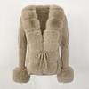 Kunstpelzmantel Patchwork Strickpullover Bandage Pelz Strickjacke Abnehmbarer Kragen Jacke Herbst-Winter Damen Kunstpelzmantel