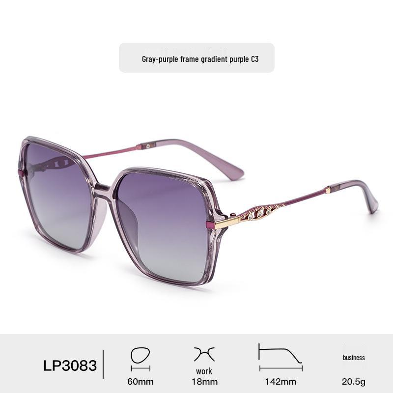 Women's High-End Rhinestone Large Frame Sunglasses with Hollow Zinc Alloy Legs and HD Polarized Lenses