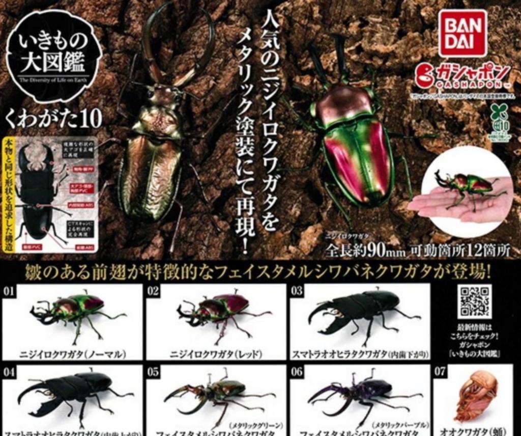 Bandai Living Creatures Encyclopedia: Stag Beetles 10 X 7 Types Set, Full Set, Gachapon Capsule Toy