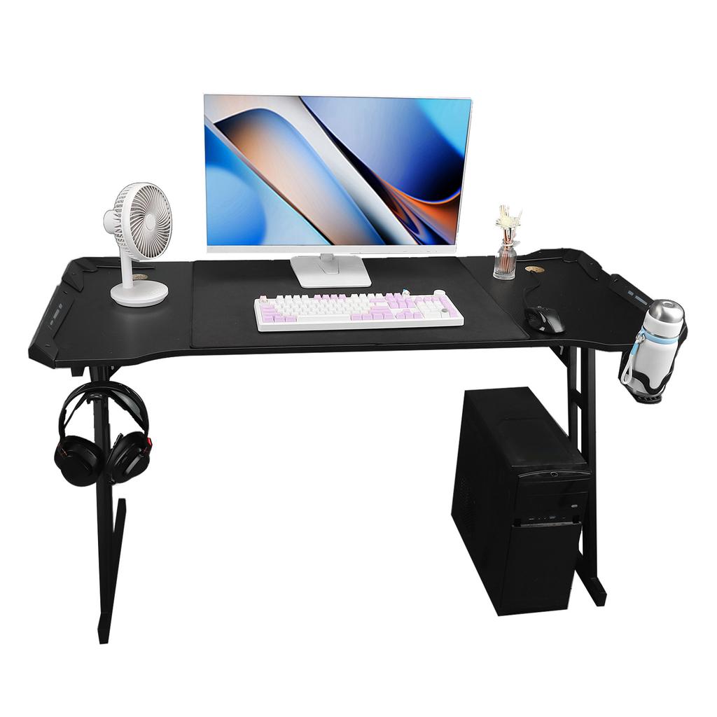 Gaming Desk with Mouse Pad Headphone Holder Steel Leg Removable LED Computer Workstation for