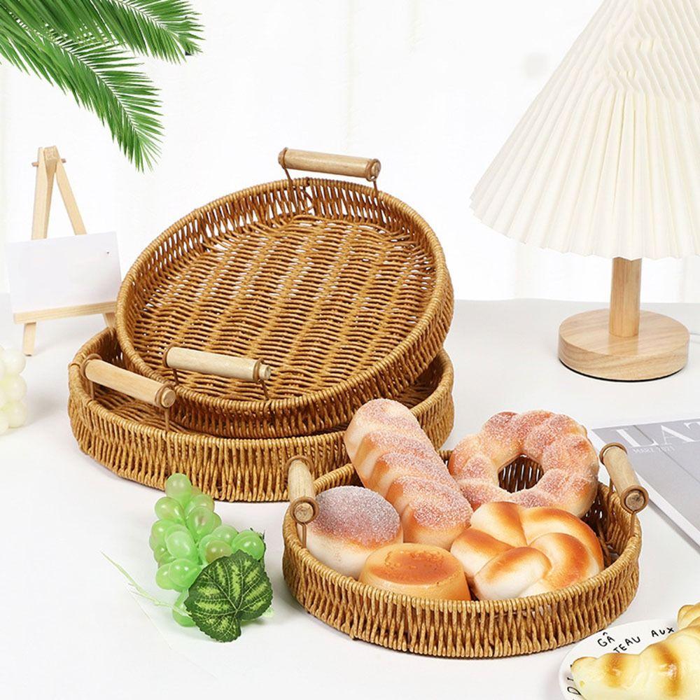 Handmade Imitation Rattan Woven Baskets Plastic Wicker Storage Baskets  Tabletop