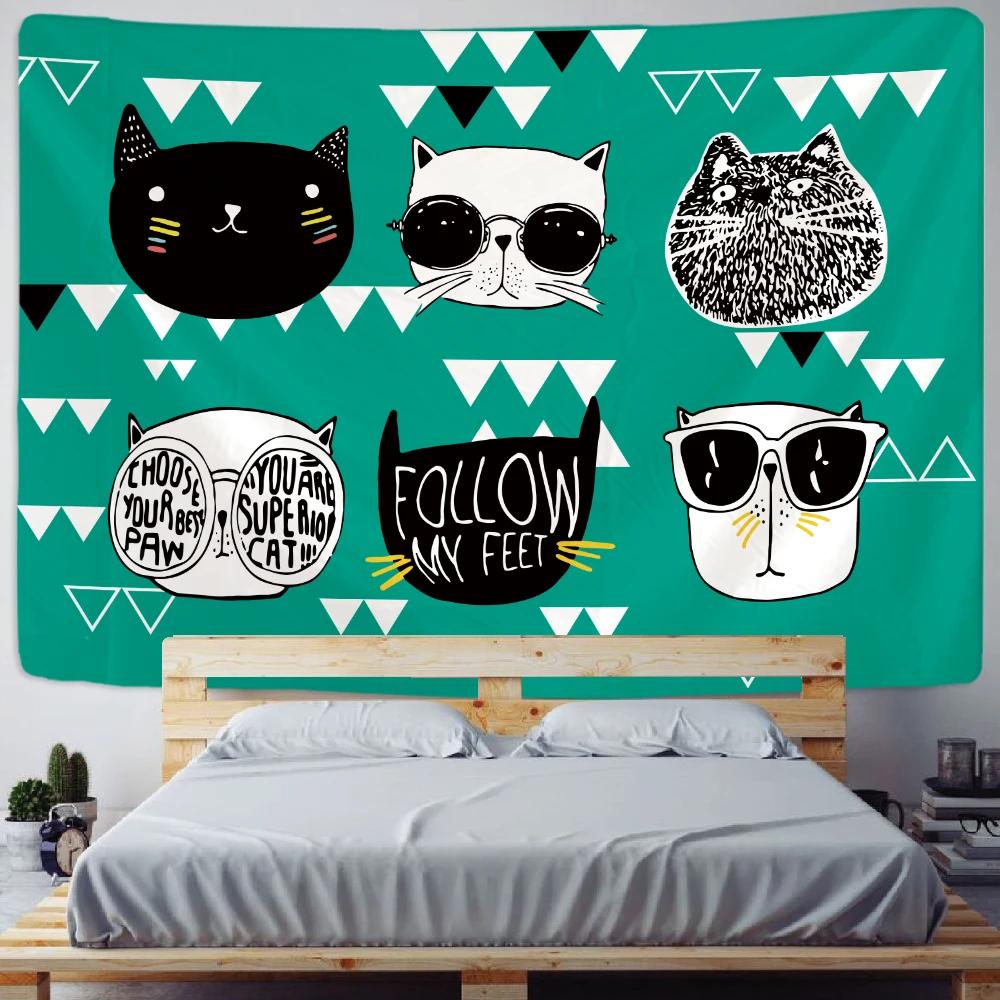 Punk Cat Home Decoration Art Tapestry Psychedelic Scene  Bedroom Wall