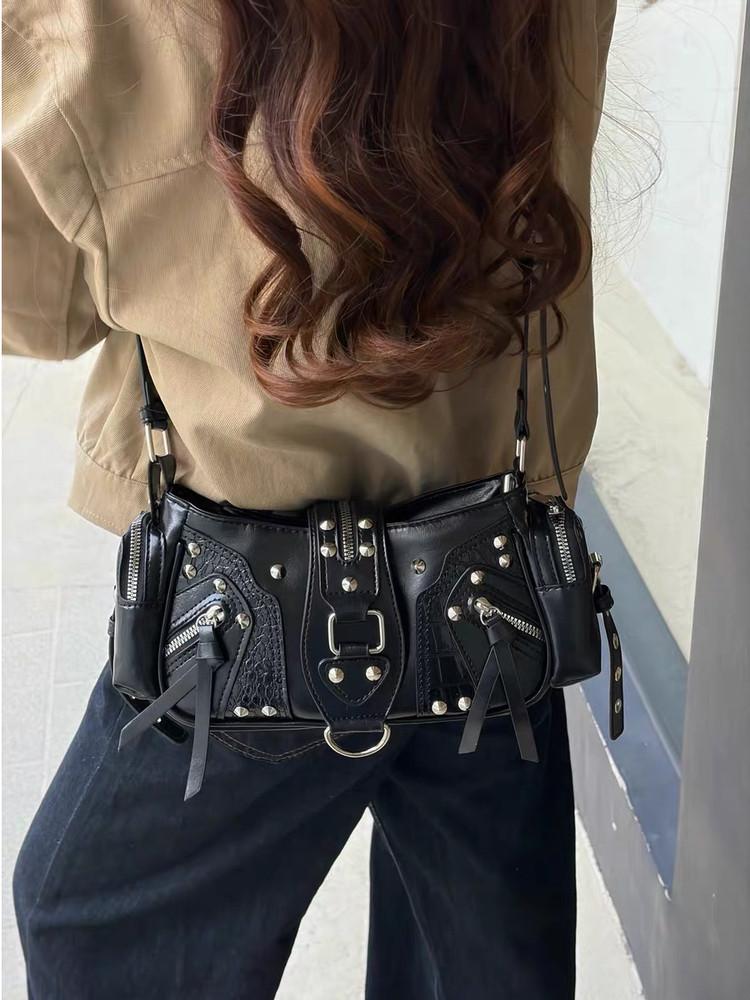 Fashion Willow Nail Locomotive PU Leather Women's Shoulder Bags Sweet Cool Babes Wind Female Handbag Casual Ladies Crossbody Bag