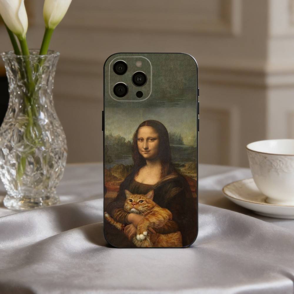 

M-Mona-A L-Lisa Pat C-Cat Art Phone Case For iPhone 17,16,15,14,13,12,11 Plus,Pro Max,XS,Soft Silicone Black Cover iPhone17air