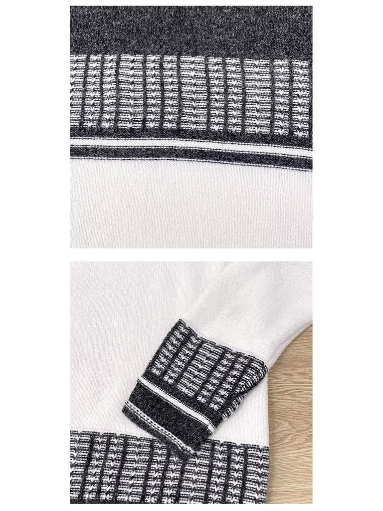 Winter Long Sleeve Color Block Loose Knit Sweater - Warm Round Neck Hollow Harajuku Top