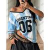 Summer New Stripe Argentina No.7 Print T-Shirt For Women Short Sleeve V-Neck Sports Tees Football Jersey Y2K Loose Oversized Top