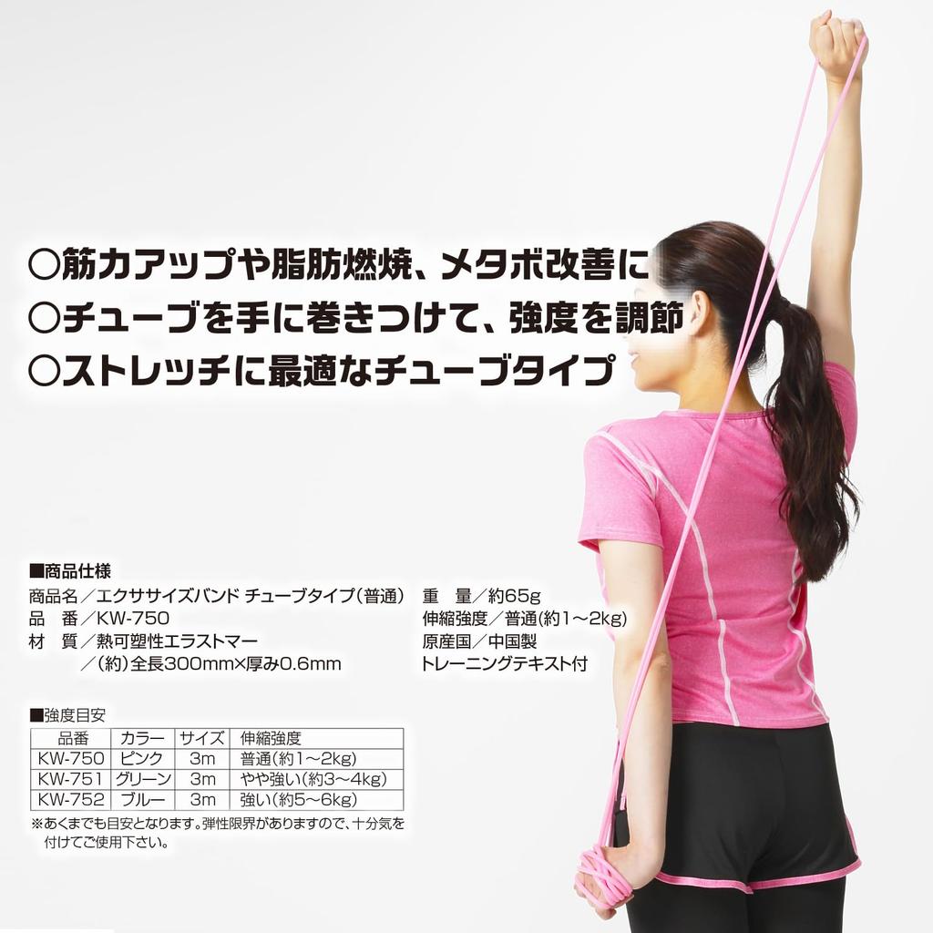 IRONMAN CLUB Exercise Medium Strength Bands, Pink, KW-750, Tube,